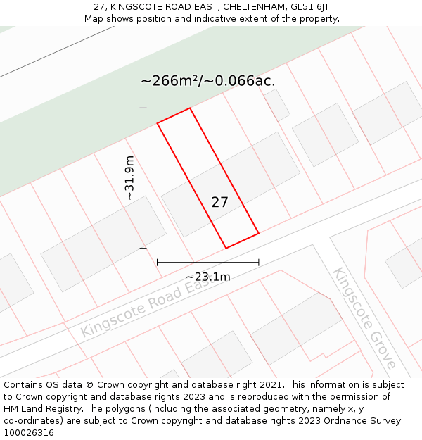 27, KINGSCOTE ROAD EAST, CHELTENHAM, GL51 6JT: Plot and title map