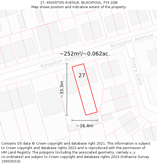 27, KINGSTON AVENUE, BLACKPOOL, FY4 2QB: Plot and title map