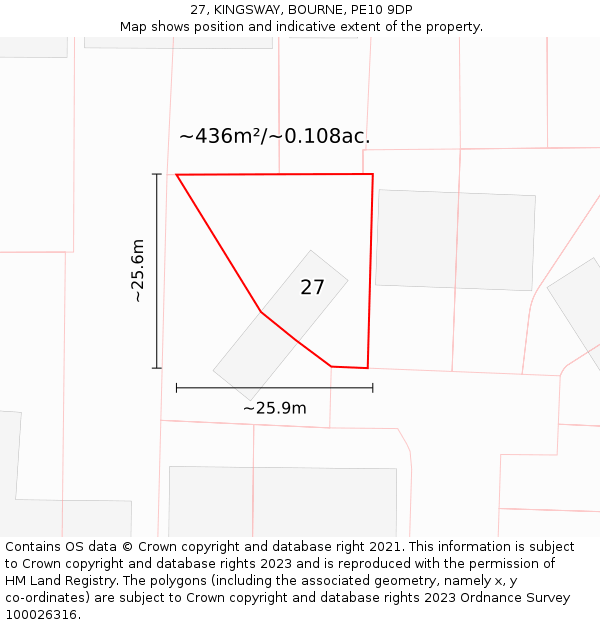 27, KINGSWAY, BOURNE, PE10 9DP: Plot and title map