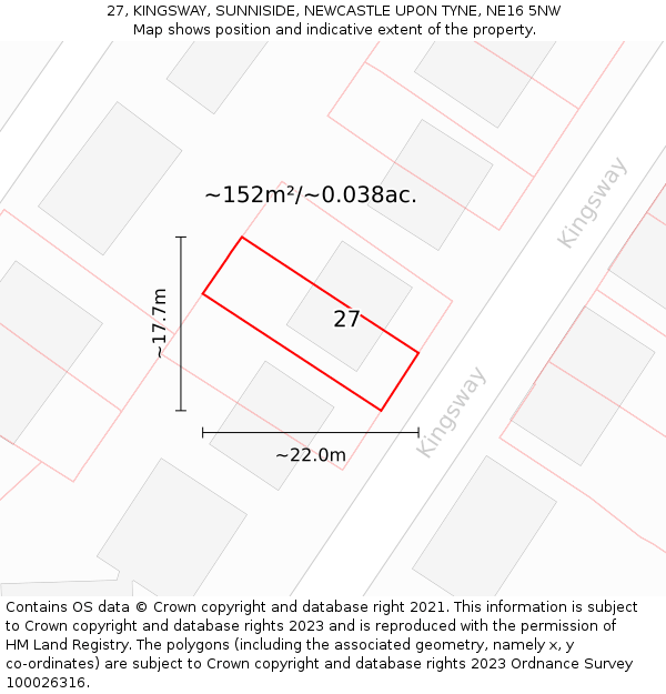 27, KINGSWAY, SUNNISIDE, NEWCASTLE UPON TYNE, NE16 5NW: Plot and title map