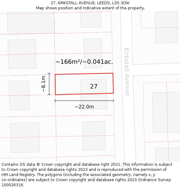 27, KIRKSTALL AVENUE, LEEDS, LS5 3DW: Plot and title map