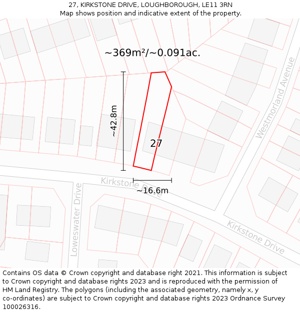 27, KIRKSTONE DRIVE, LOUGHBOROUGH, LE11 3RN: Plot and title map