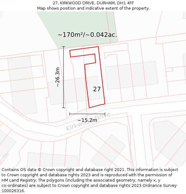 27, KIRKWOOD DRIVE, DURHAM, DH1 4FF: Plot and title map