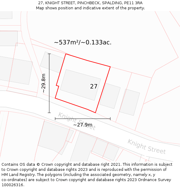 27, KNIGHT STREET, PINCHBECK, SPALDING, PE11 3RA: Plot and title map