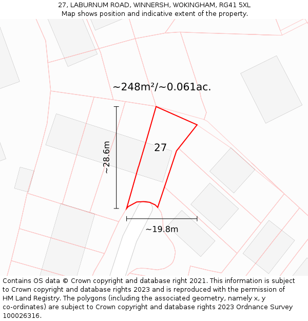 27, LABURNUM ROAD, WINNERSH, WOKINGHAM, RG41 5XL: Plot and title map