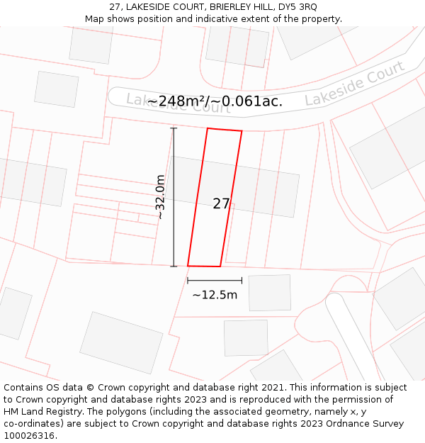 27, LAKESIDE COURT, BRIERLEY HILL, DY5 3RQ: Plot and title map