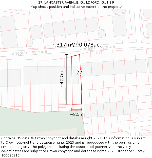 27, LANCASTER AVENUE, GUILDFORD, GU1 3JR: Plot and title map