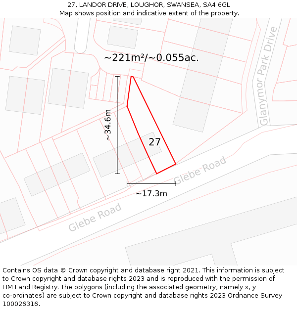 27, LANDOR DRIVE, LOUGHOR, SWANSEA, SA4 6GL: Plot and title map