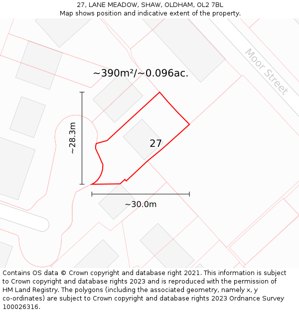 27, LANE MEADOW, SHAW, OLDHAM, OL2 7BL: Plot and title map