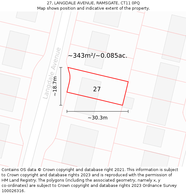 27, LANGDALE AVENUE, RAMSGATE, CT11 0PQ: Plot and title map