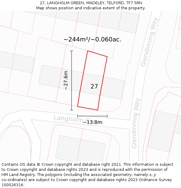 27, LANGHOLM GREEN, MADELEY, TELFORD, TF7 5RN: Plot and title map