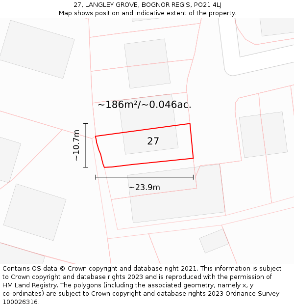 27, LANGLEY GROVE, BOGNOR REGIS, PO21 4LJ: Plot and title map