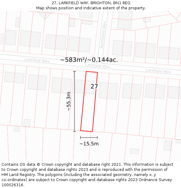 27, LARKFIELD WAY, BRIGHTON, BN1 8EG: Plot and title map