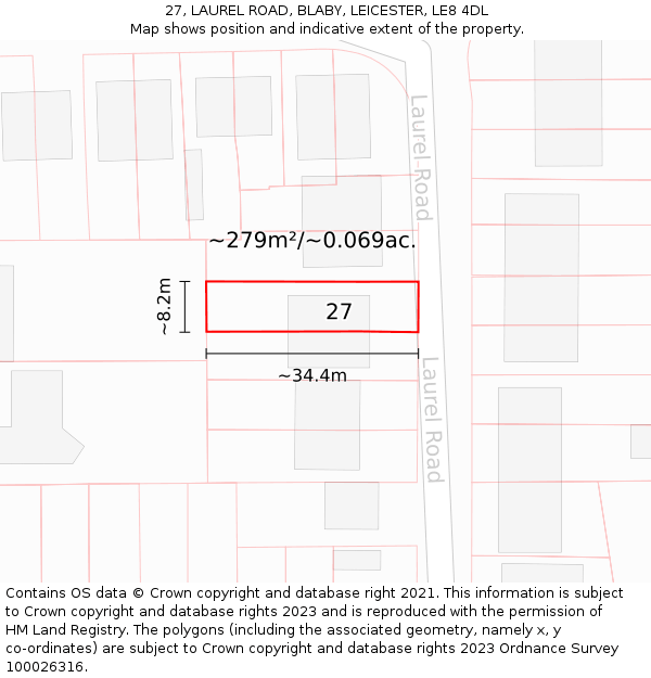 27, LAUREL ROAD, BLABY, LEICESTER, LE8 4DL: Plot and title map