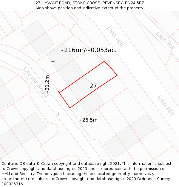 27, LAVANT ROAD, STONE CROSS, PEVENSEY, BN24 5EZ: Plot and title map