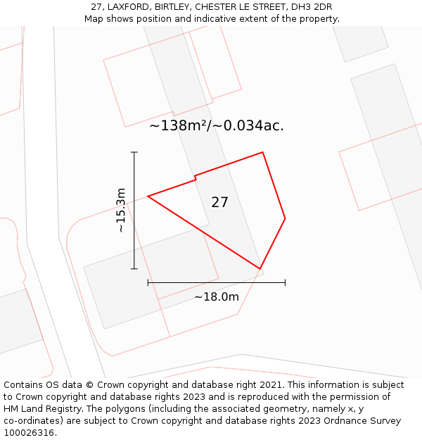 27, LAXFORD, BIRTLEY, CHESTER LE STREET, DH3 2DR: Plot and title map