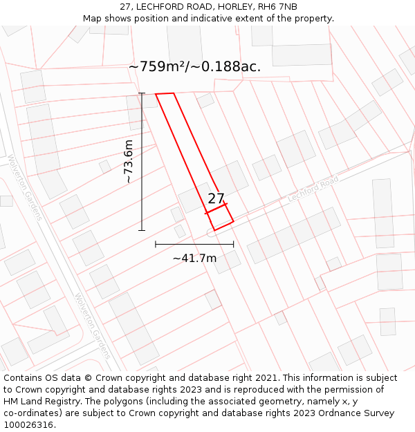 27, LECHFORD ROAD, HORLEY, RH6 7NB: Plot and title map