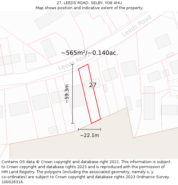 27, LEEDS ROAD, SELBY, YO8 4HU: Plot and title map