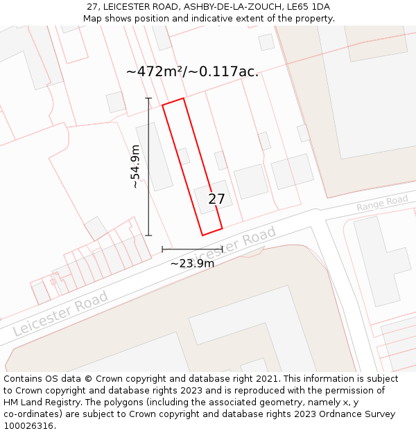 27, LEICESTER ROAD, ASHBY-DE-LA-ZOUCH, LE65 1DA: Plot and title map