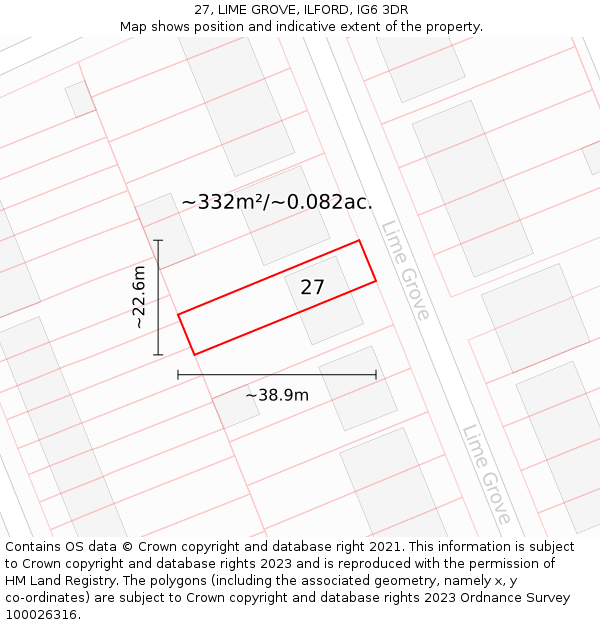 27, LIME GROVE, ILFORD, IG6 3DR: Plot and title map