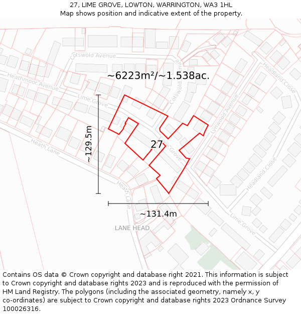 27, LIME GROVE, LOWTON, WARRINGTON, WA3 1HL: Plot and title map