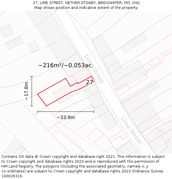 27, LIME STREET, NETHER STOWEY, BRIDGWATER, TA5 1NQ: Plot and title map