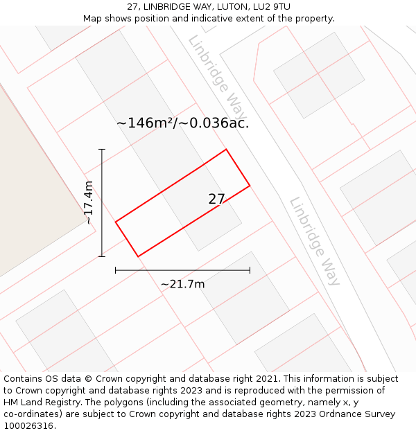 27, LINBRIDGE WAY, LUTON, LU2 9TU: Plot and title map