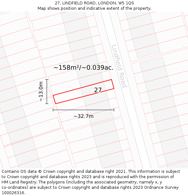 27, LINDFIELD ROAD, LONDON, W5 1QS: Plot and title map