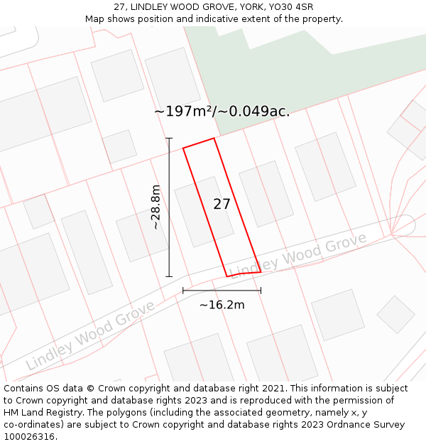 27, LINDLEY WOOD GROVE, YORK, YO30 4SR: Plot and title map