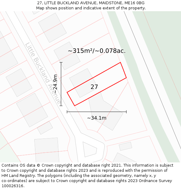 27, LITTLE BUCKLAND AVENUE, MAIDSTONE, ME16 0BG: Plot and title map