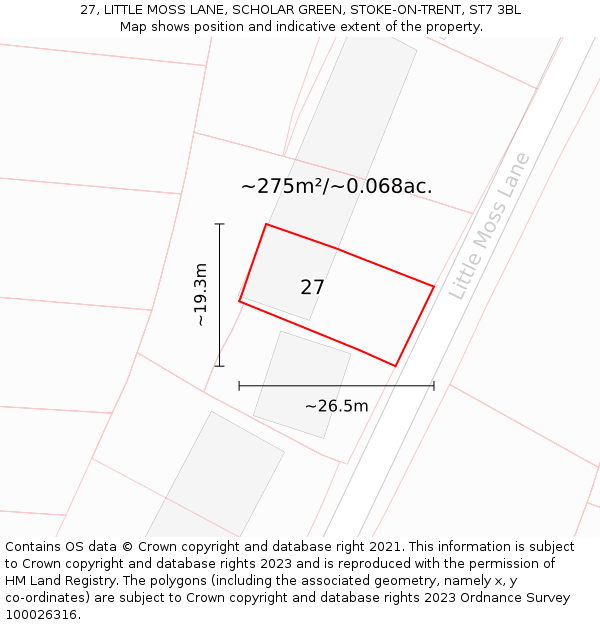 27, LITTLE MOSS LANE, SCHOLAR GREEN, STOKE-ON-TRENT, ST7 3BL: Plot and title map