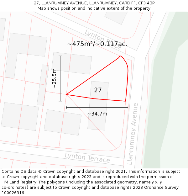 27, LLANRUMNEY AVENUE, LLANRUMNEY, CARDIFF, CF3 4BP: Plot and title map