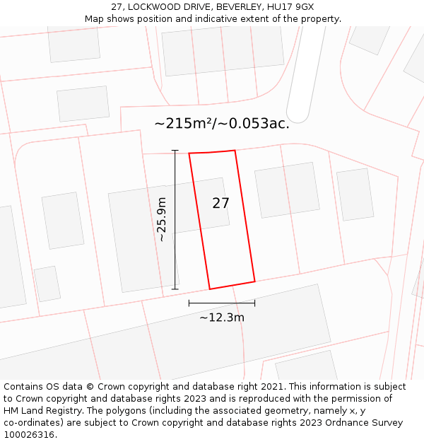 27, LOCKWOOD DRIVE, BEVERLEY, HU17 9GX: Plot and title map