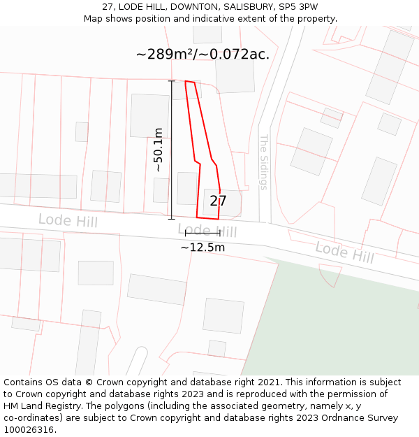 27, LODE HILL, DOWNTON, SALISBURY, SP5 3PW: Plot and title map