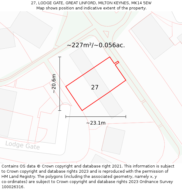 27, LODGE GATE, GREAT LINFORD, MILTON KEYNES, MK14 5EW: Plot and title map