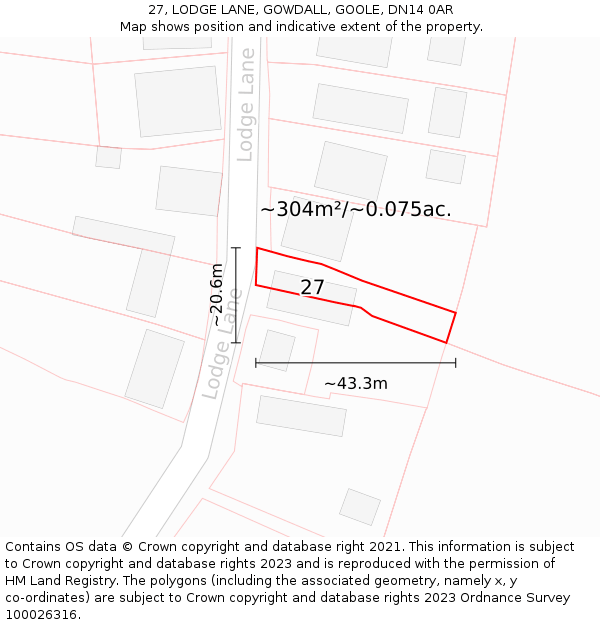 27, LODGE LANE, GOWDALL, GOOLE, DN14 0AR: Plot and title map