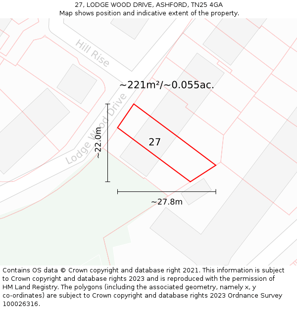 27, LODGE WOOD DRIVE, ASHFORD, TN25 4GA: Plot and title map