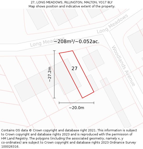 27, LONG MEADOWS, RILLINGTON, MALTON, YO17 8LY: Plot and title map