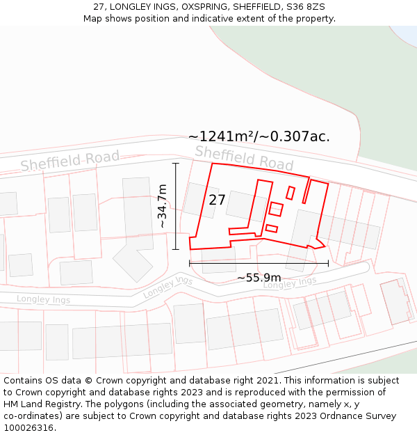 27, LONGLEY INGS, OXSPRING, SHEFFIELD, S36 8ZS: Plot and title map