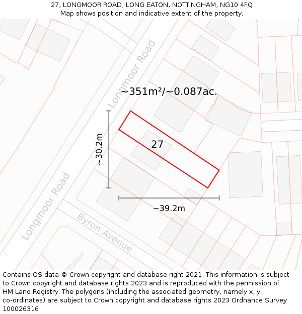 27, LONGMOOR ROAD, LONG EATON, NOTTINGHAM, NG10 4FQ: Plot and title map