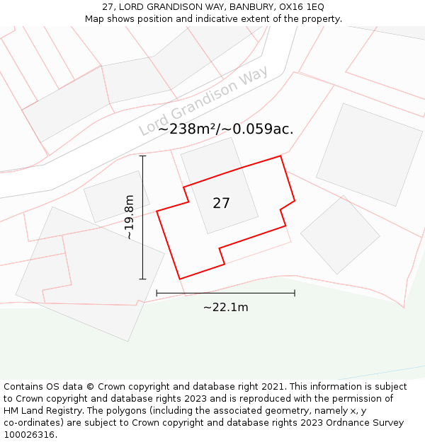 27, LORD GRANDISON WAY, BANBURY, OX16 1EQ: Plot and title map