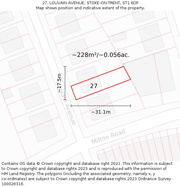 27, LOUVAIN AVENUE, STOKE-ON-TRENT, ST1 6DP: Plot and title map