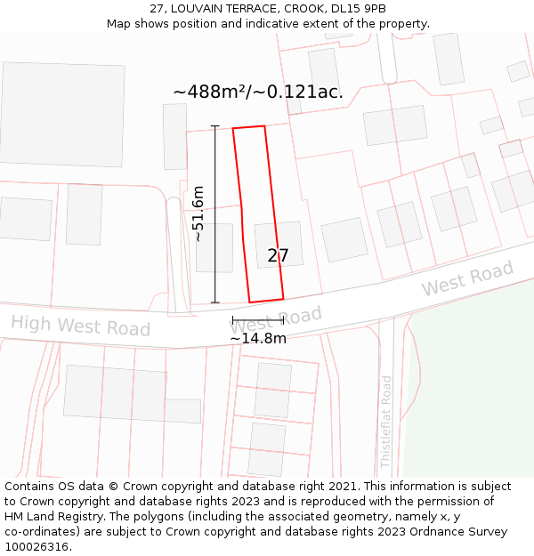 27, LOUVAIN TERRACE, CROOK, DL15 9PB: Plot and title map