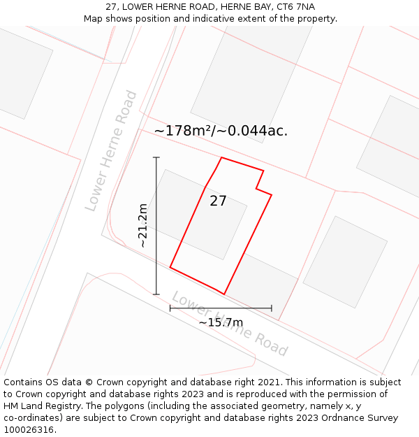 27, LOWER HERNE ROAD, HERNE BAY, CT6 7NA: Plot and title map