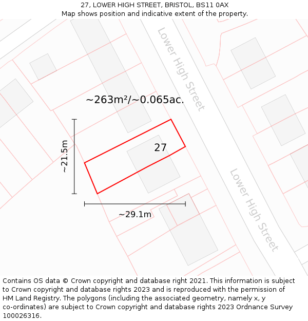 27, LOWER HIGH STREET, BRISTOL, BS11 0AX: Plot and title map