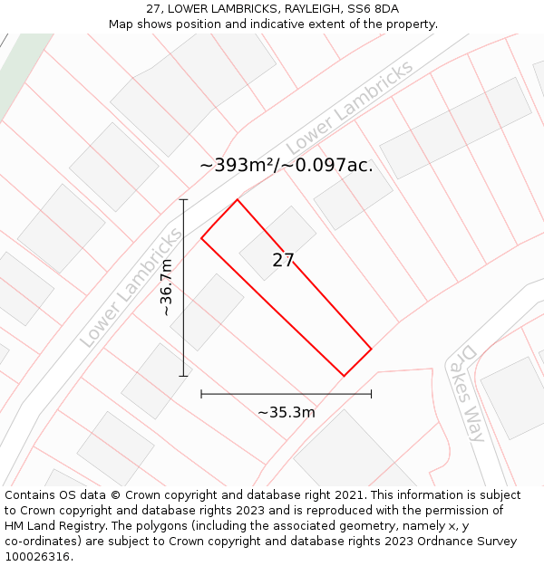 27, LOWER LAMBRICKS, RAYLEIGH, SS6 8DA: Plot and title map