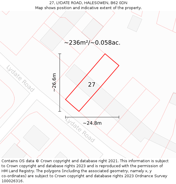 27, LYDATE ROAD, HALESOWEN, B62 0DN: Plot and title map