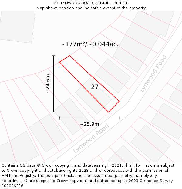 27, LYNWOOD ROAD, REDHILL, RH1 1JR: Plot and title map