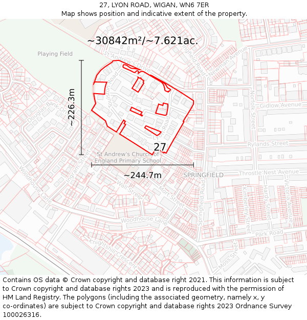 27, LYON ROAD, WIGAN, WN6 7ER: Plot and title map