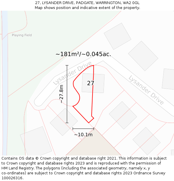 27, LYSANDER DRIVE, PADGATE, WARRINGTON, WA2 0GL: Plot and title map